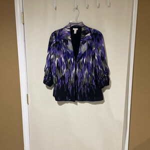 Women's Chico's Purple Black Abstract Print Blazer Jacket Size 2/ U.S. Medium
